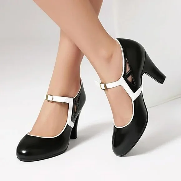 NEW! Women's Mary Jane Vintage Close Round Toe Vintage Style 1950s Heels Retro - Picture 2 of 4